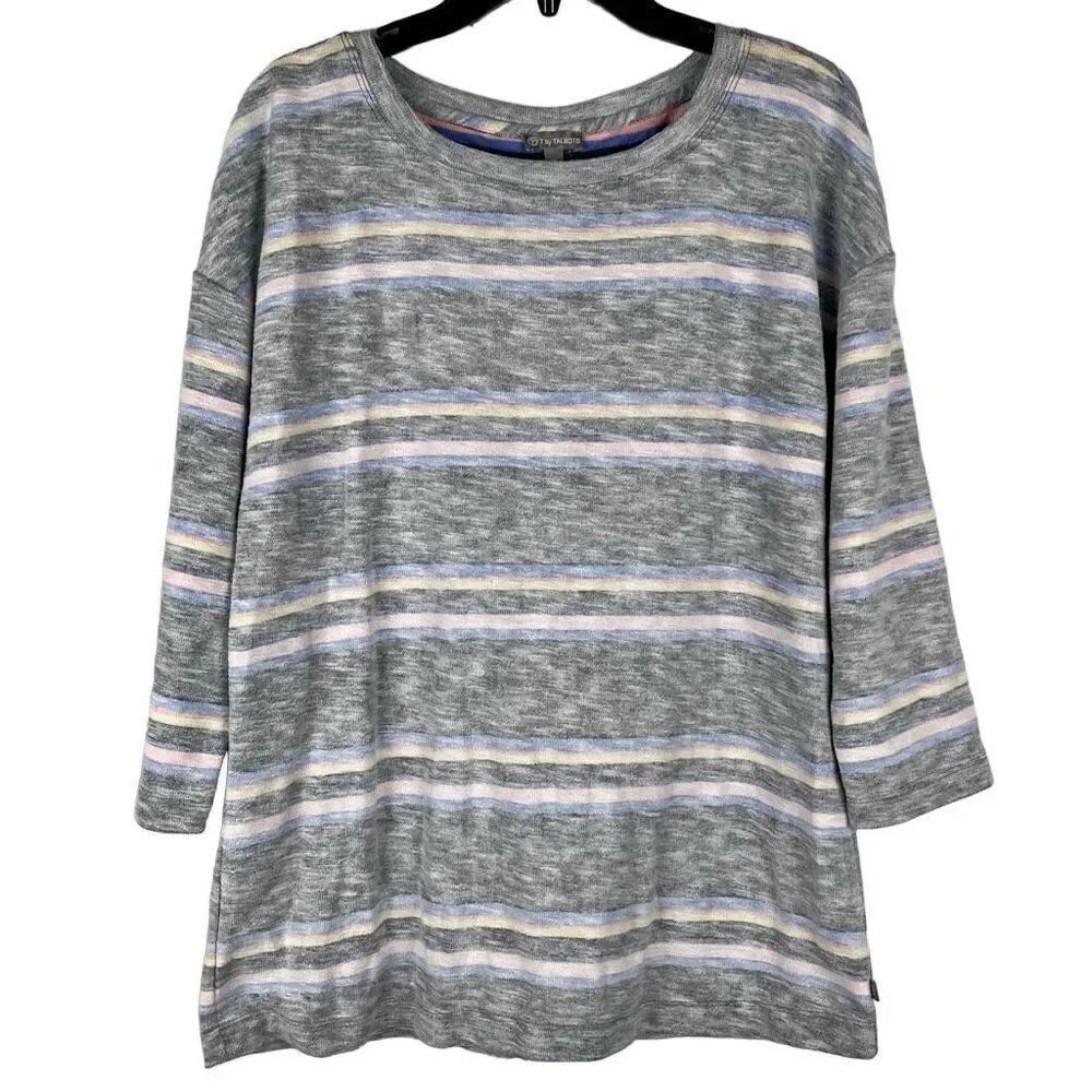 T by Talbots Women’s Stripes 3/4 Sleeve Button up Back Top Medium
